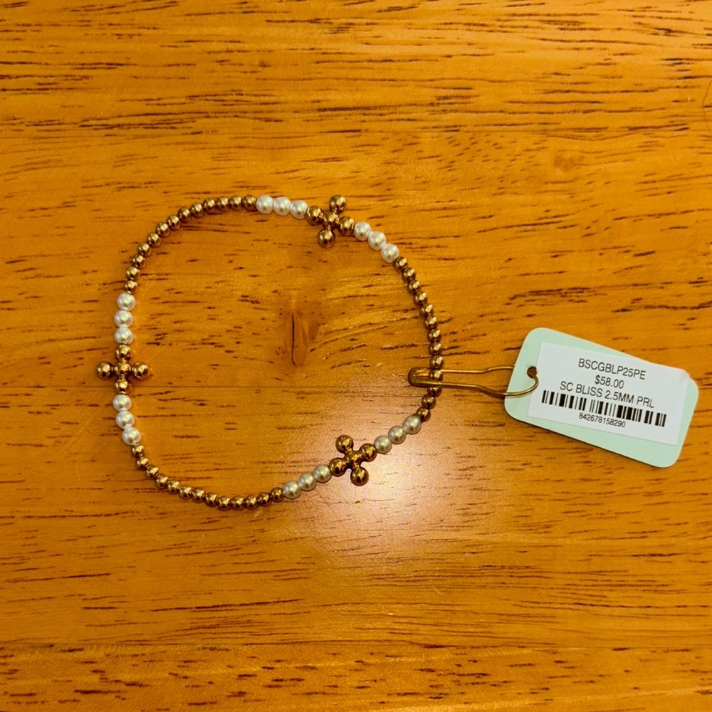 Enewton signature cross gold bliss pattern 2.5mm stretch bead bracelet-pearl